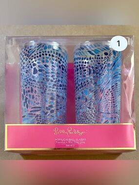 Lilly Pulitzer Acrylic Hi-Ball Tumblers Blue Tang Gang Set of 2 New in Package